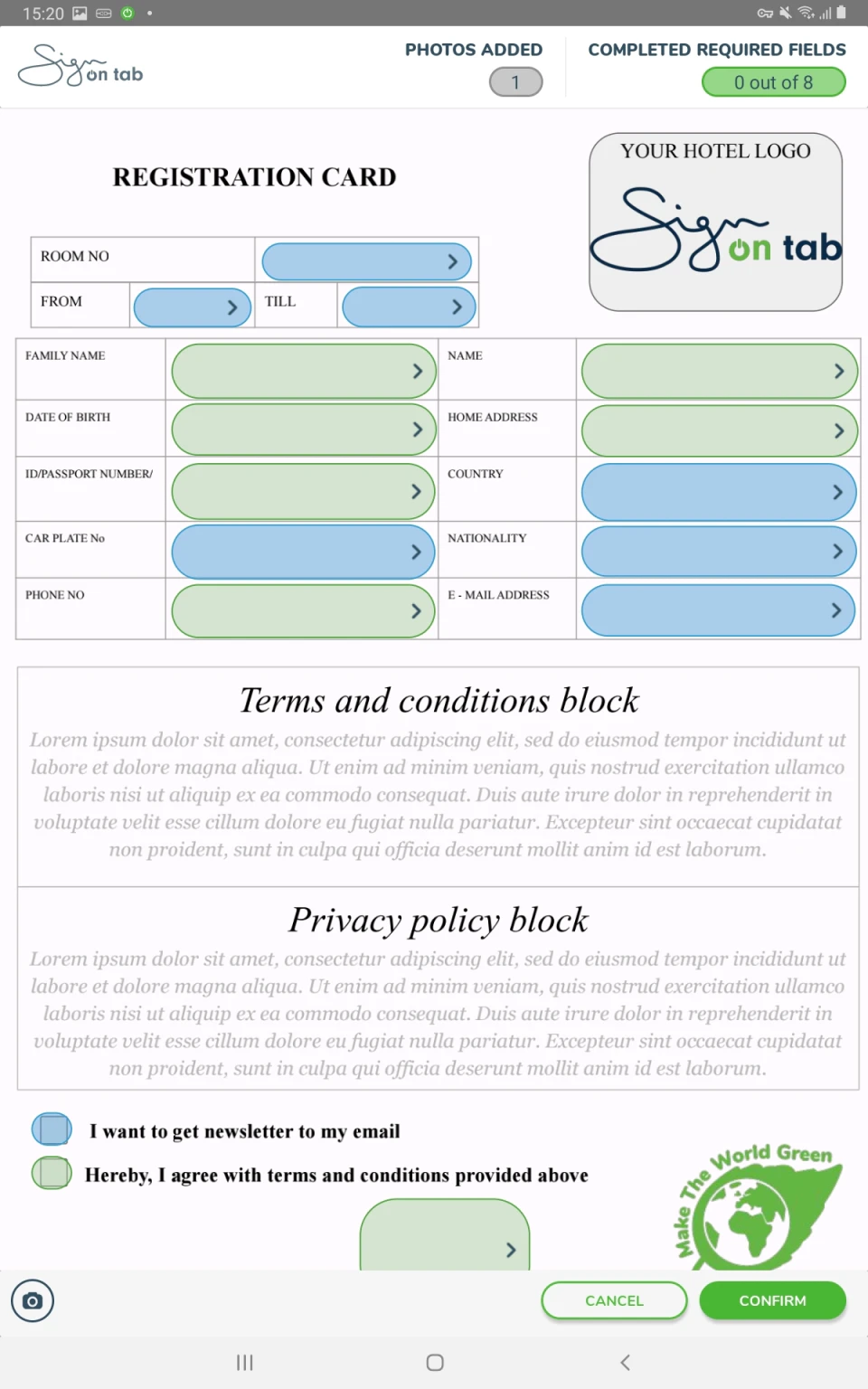 screenshot of Sign on Tab